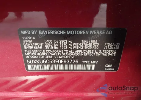 2015 BMW X6 xDrive50I z USA, uszkodzony, nr VIN 5UXKU6C53F0F93726